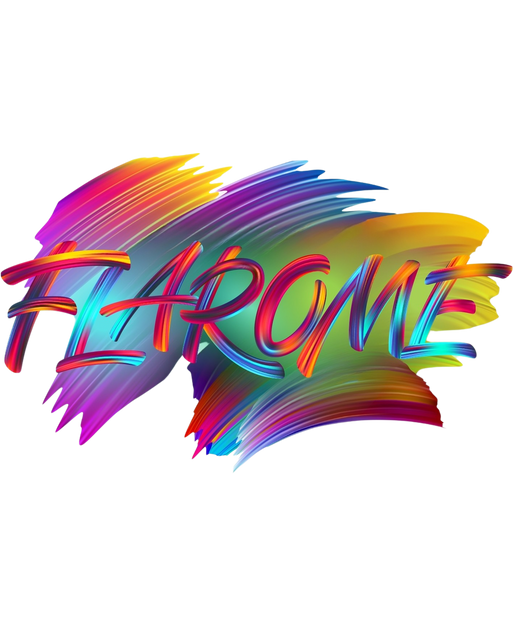 The Flarome Studio logo, defined by a dynamic design with a flowing paint effect. The word 'FLAROME' is written in stylized letters, defined by a gradient of vibrant hues (red, blue, yellow, purple). The background is defined by fluid, textured brushstrokes blending these colors, creating an energetic and creative visual effect.